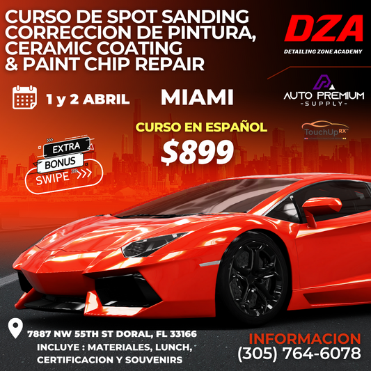 Paint Correction Course, Ceramic Application, Paint Chip Repair and Spot Sanding.